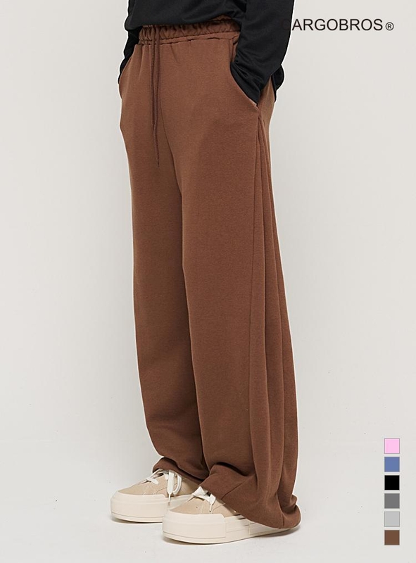 SIDE PINTUCK STANDARD SEMI-WIDE STRING PANTS (BROWN)