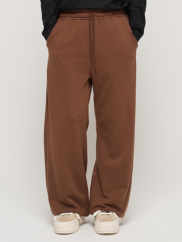 SIDE PINTUCK STANDARD SEMI-WIDE STRING PANTS (BROWN)