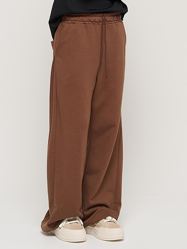 SIDE PINTUCK STANDARD SEMI-WIDE STRING PANTS (BROWN)