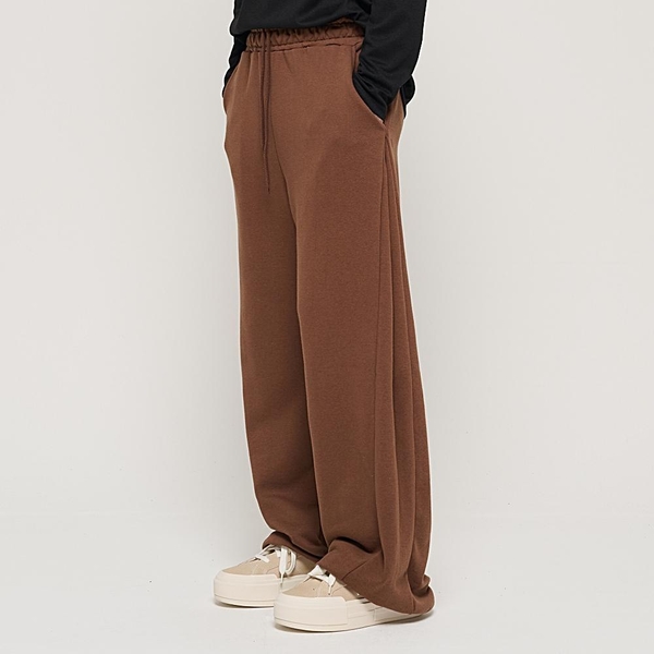 SIDE PINTUCK STANDARD SEMI-WIDE STRING PANTS (BROWN)