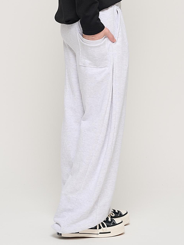 SIDE PINTUCK STANDARD SEMI-WIDE STRING PANTS (RIGHT GRAY)