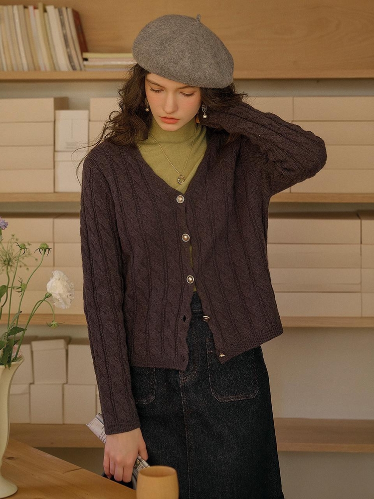 SR_Wool cable knit cardigan_GRAY