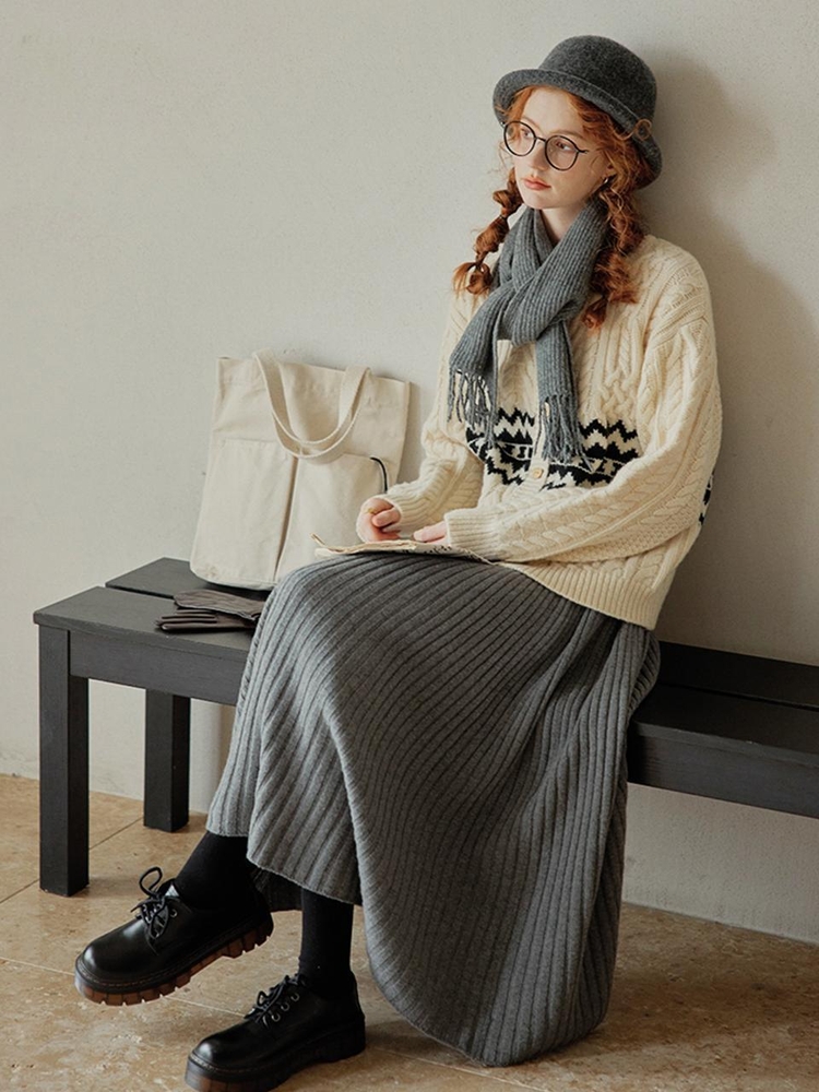 PM_Ribbed wool skirt_GRAY