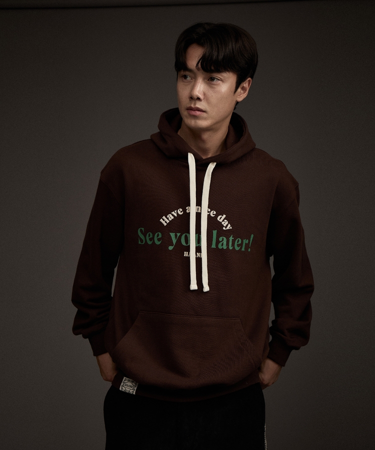 HAAND Logo Graphic Hoodie Brown