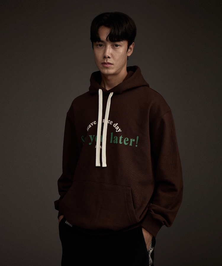 HAAND Logo Graphic Hoodie Brown