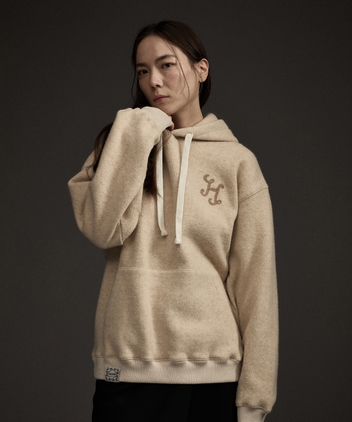 Mohair Wool Cashmere Blended Hoodie Beige