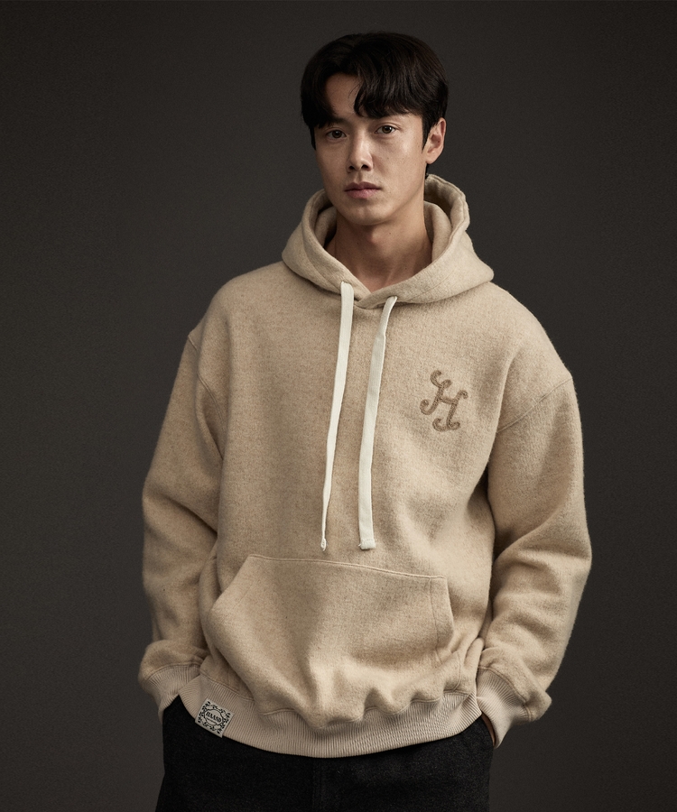 Mohair Wool Cashmere Blended Hoodie Beige