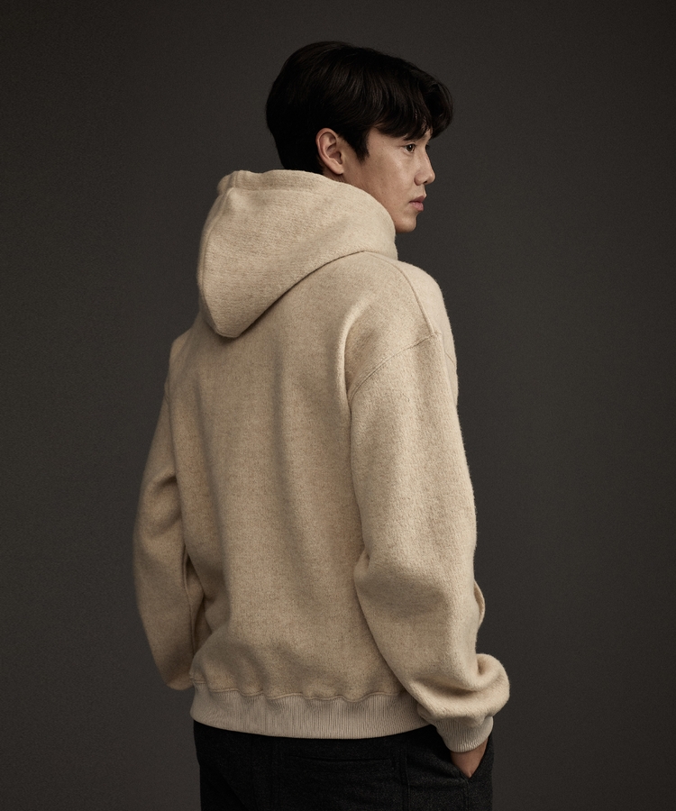 Mohair Wool Cashmere Blended Hoodie Beige