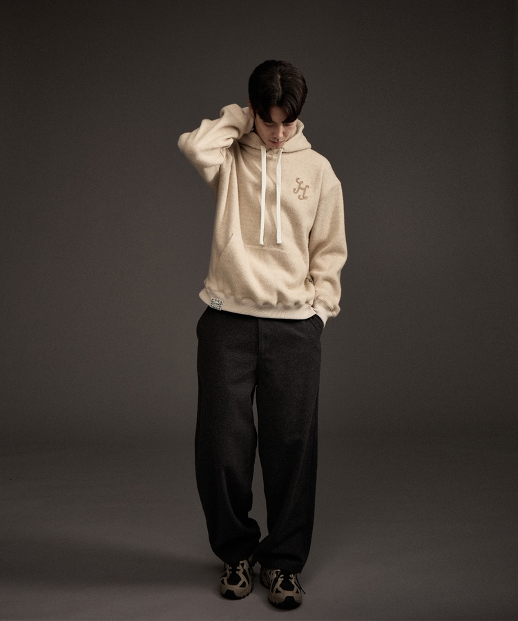 Mohair Wool Cashmere Blended Hoodie Beige