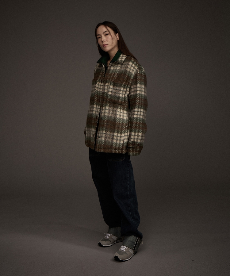 W Cozy Hairy Check Jacket Khaki