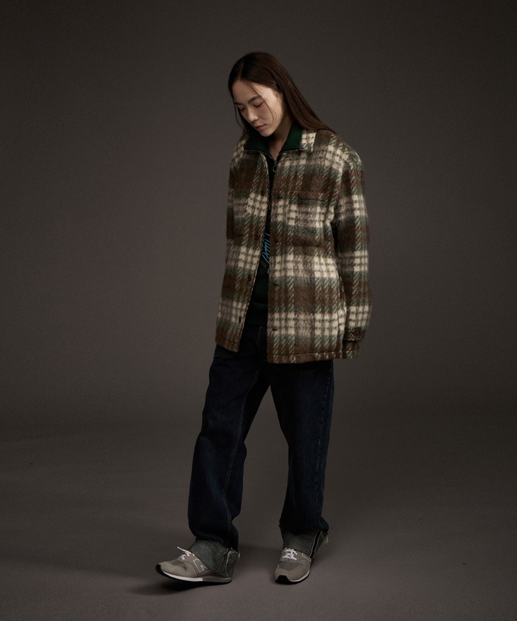 W Cozy Hairy Check Jacket Khaki