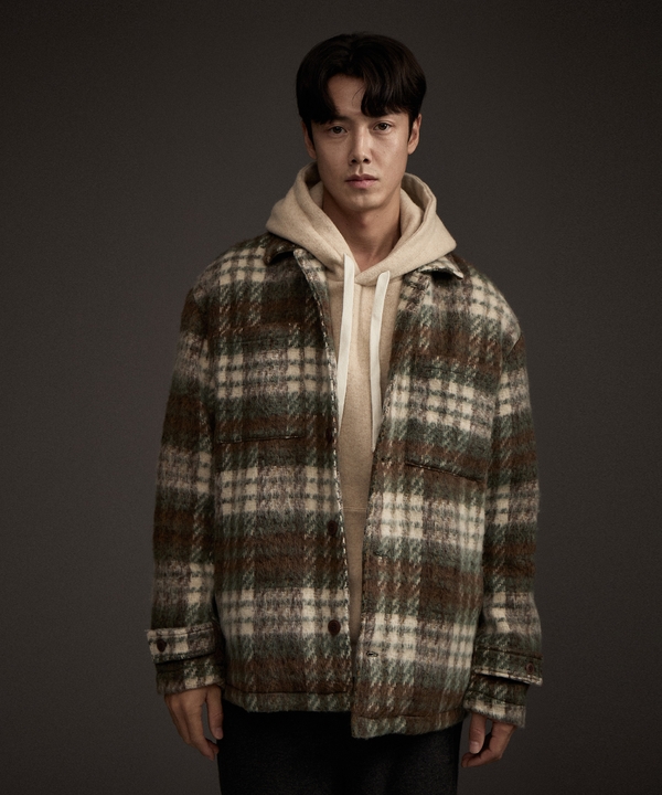 Cozy Hairy Check Jacket Khaki