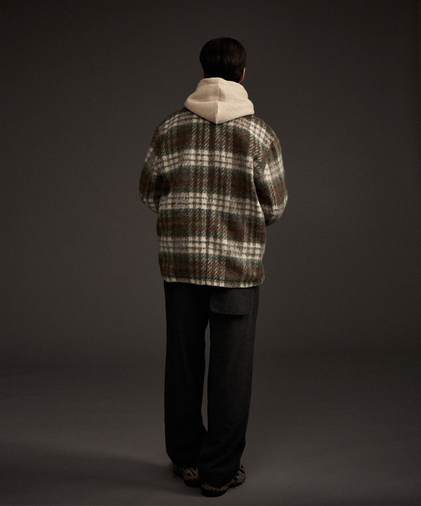 Cozy Hairy Check Jacket Khaki