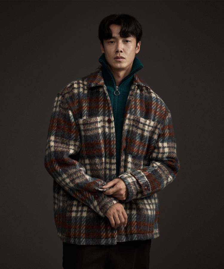 Cozy Hairy Check Jacket Navy