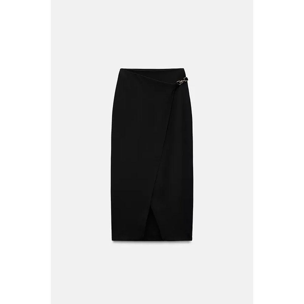 자라 ZARA 미디 랩 스커트 블랙