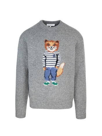 메종키츠네 FW24 Dressed Fox Intarsia Sweater NM00809KH0002H131 Grey