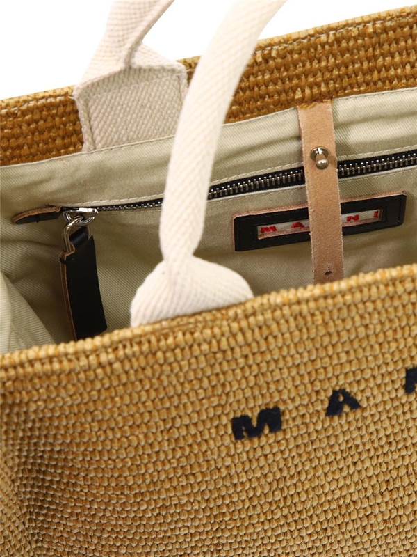 마르니 SS25 Raffia-effect small tote bag SHMP0077U0P3860Z0R42 Beige