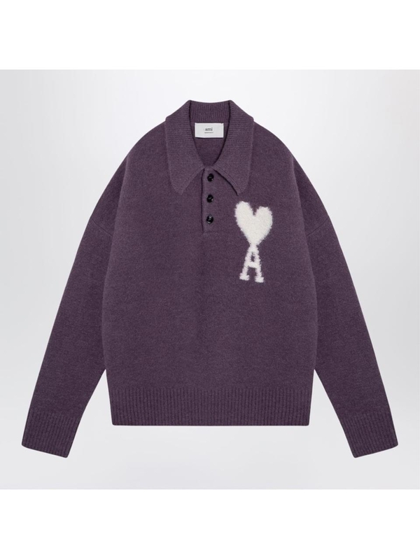 아미 FW24 Ami Paris Lilac Ami De Coeur alpaca polo jumper UPL325KN0032 Purple