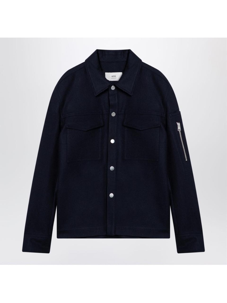 아미 FW24 Ami Paris Navy blue virgin wool shirt UJK262WV0018 Blue