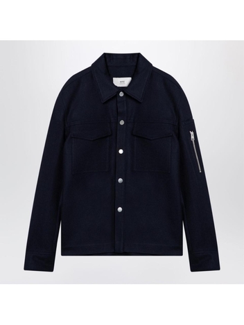 아미 FW24 Ami Paris Navy blue virgin wool shirt UJK262WV0018 Blue