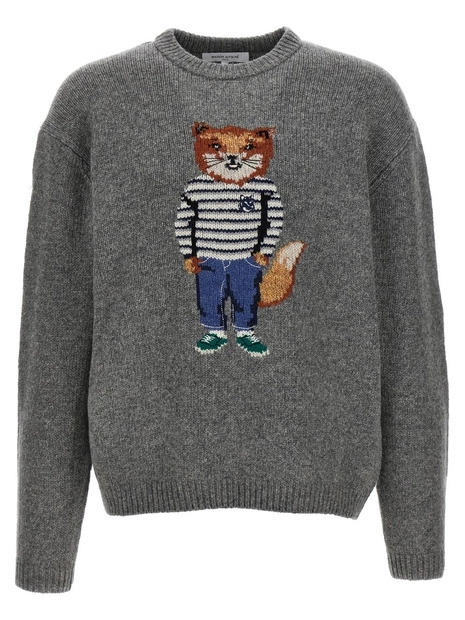 메종키츠네 FW24 Fox Intarsia sweater NM00809KH0002H131 Gray