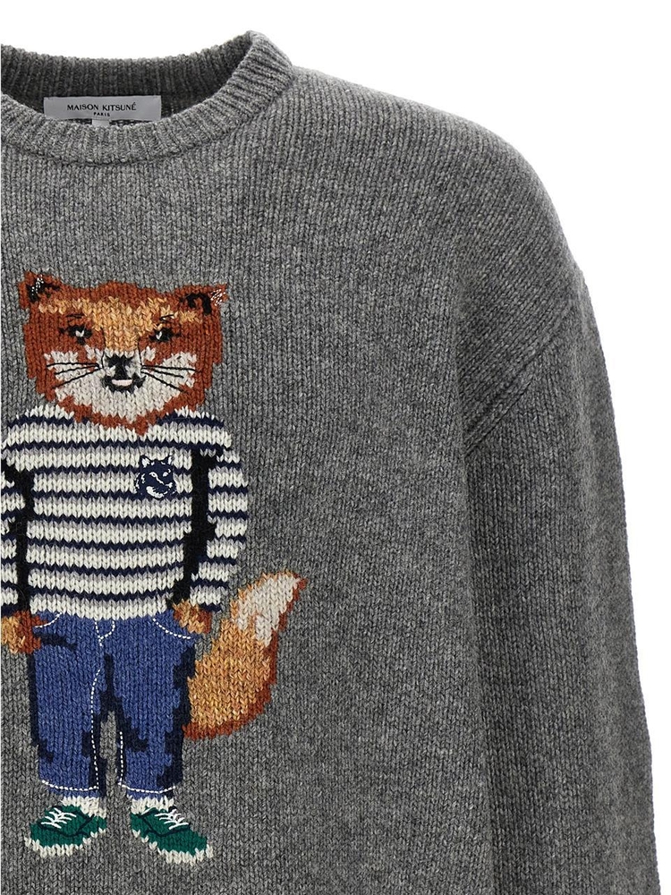 메종키츠네 FW24 Fox Intarsia sweater NM00809KH0002H131 Gray