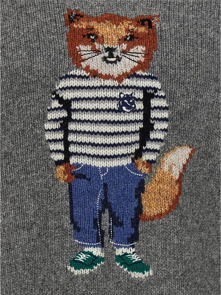 메종키츠네 FW24 Fox Intarsia sweater NM00809KH0002H131 Gray