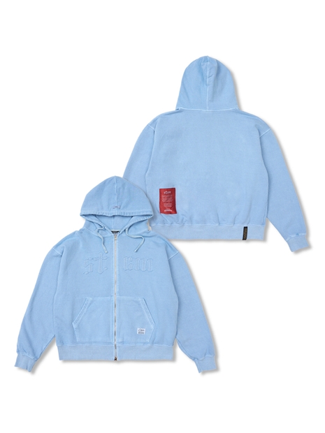 Applique STGM Pigment Washed Oversized Zip-up Hoodie Sky Blue