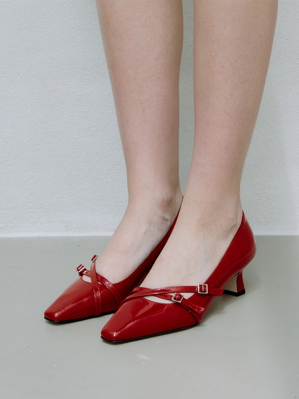 [피페따] Double Strap Pumps Patent Red_5cm / 더블 스트랩 펌프스 페이턴트 레드 