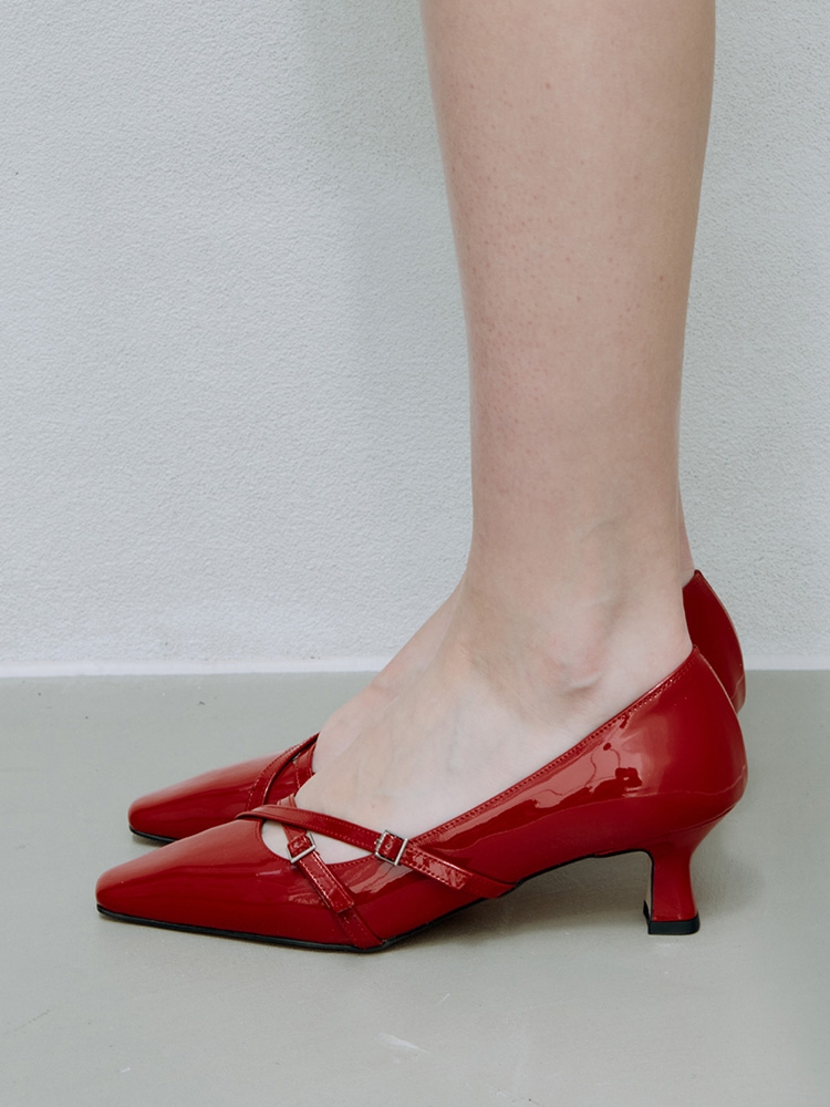 [피페따] Double Strap Pumps Patent Red_5cm / 더블 스트랩 펌프스 페이턴트 레드 