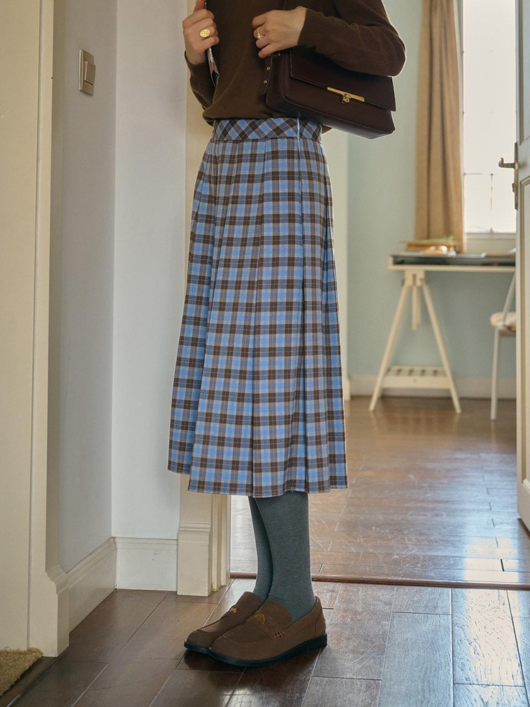 11/29예약배송_SR_Plaid blue check a-line skirt