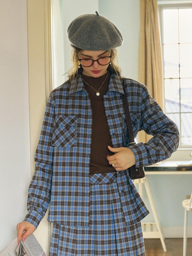 SR_Plaid casual blue check shirt