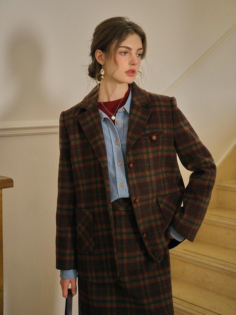 S 11/22 예약배송_SR_Vintage brown plaid blazer