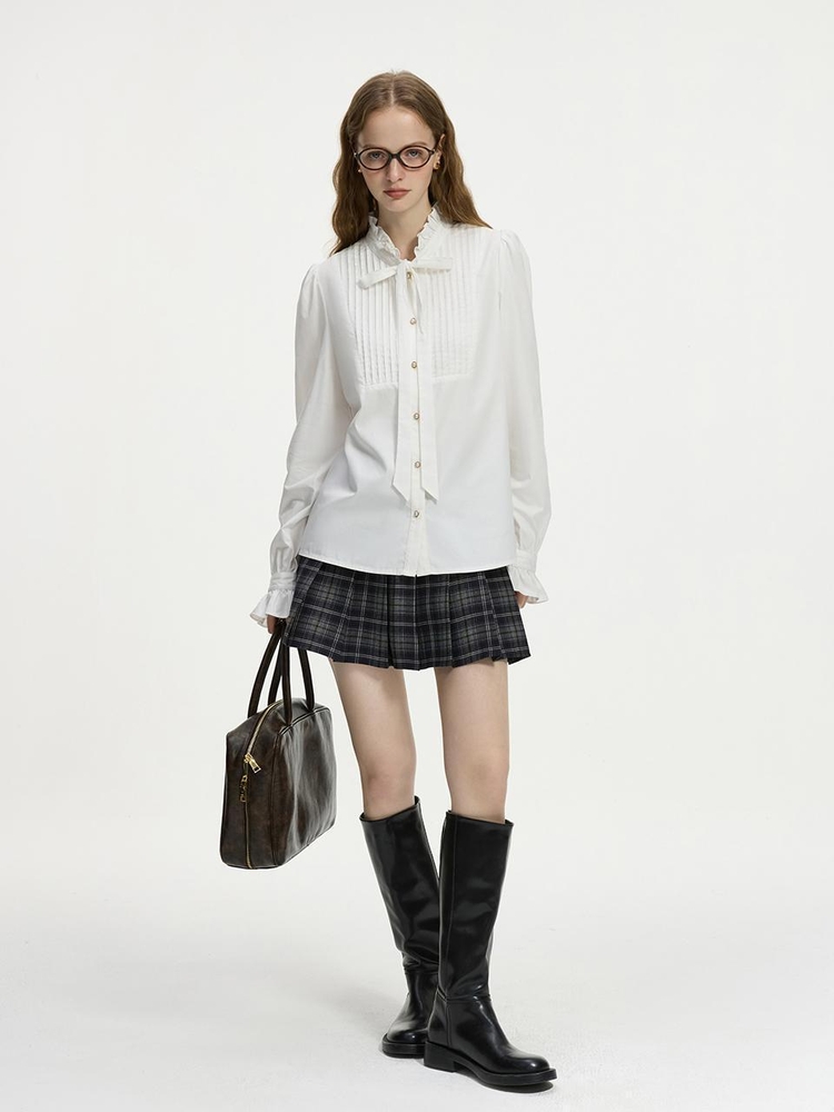 WD_Ruffled ribbon collar shirt