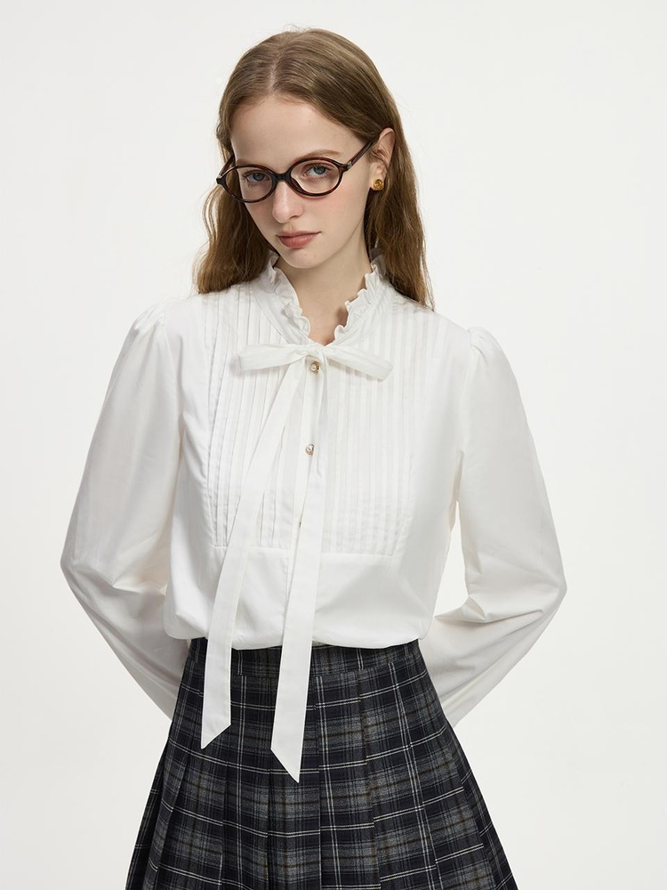 WD_Ruffled ribbon collar shirt