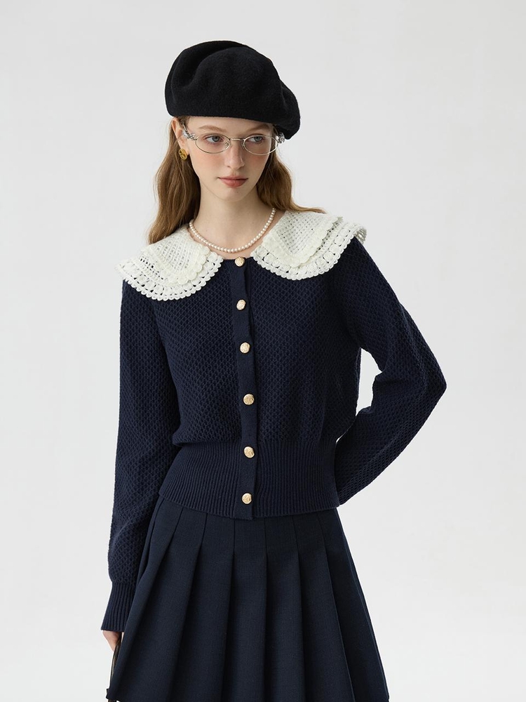 WD_Lace lapel cardigan_NAVY