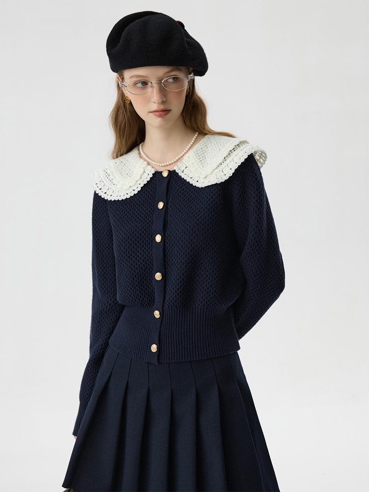 WD_Lace lapel cardigan_NAVY