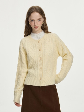 WD_Cable round neck cardigan_YELLOW