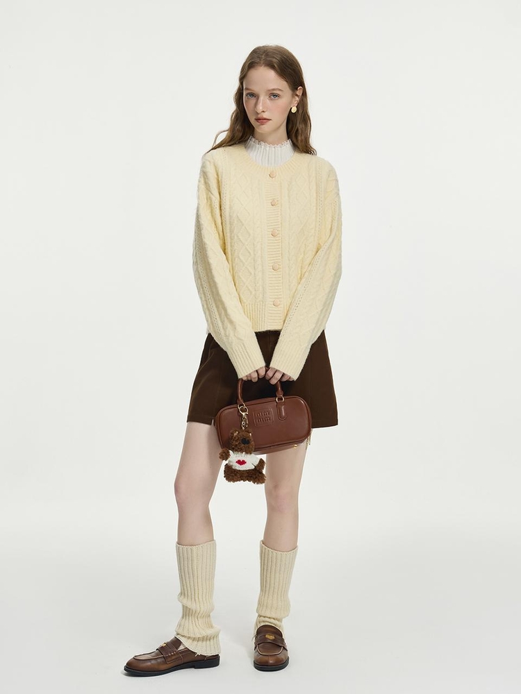 WD_Cable round neck cardigan_YELLOW