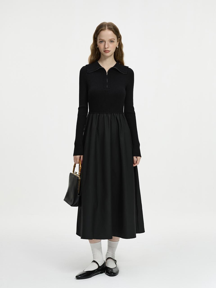 WD_Half zip-up pleated dress