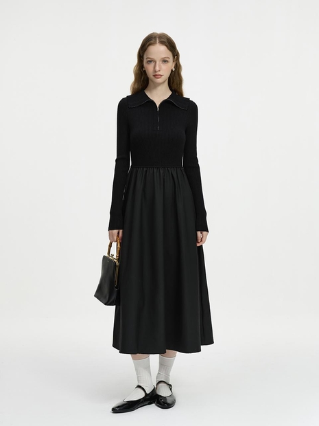 WD_Half zip-up pleated dress