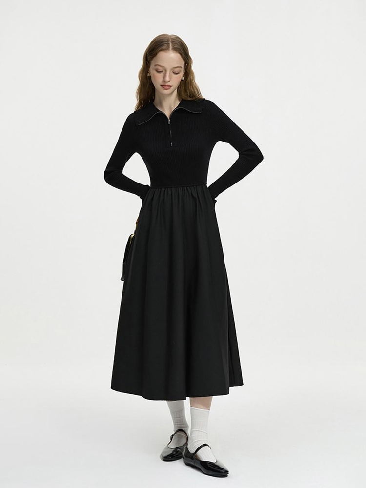 WD_Half zip-up pleated dress