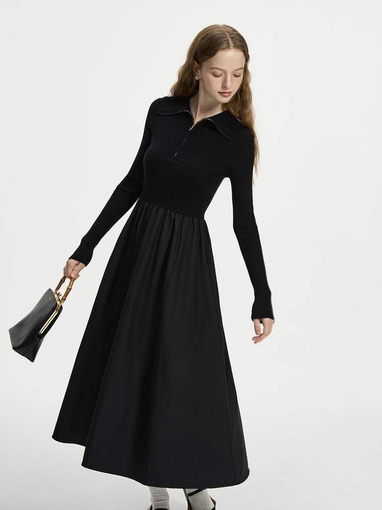 WD_Half zip-up pleated dress