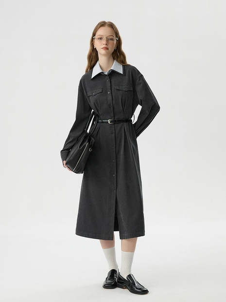 WD_Color lapel shirt dress