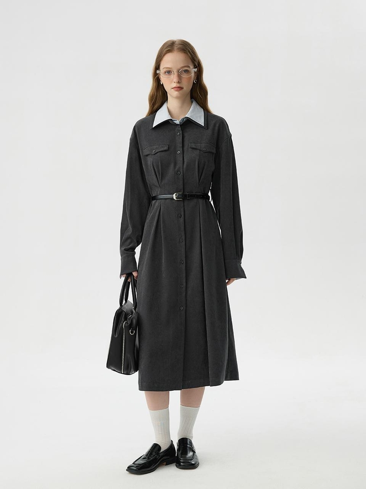 WD_Color lapel shirt dress