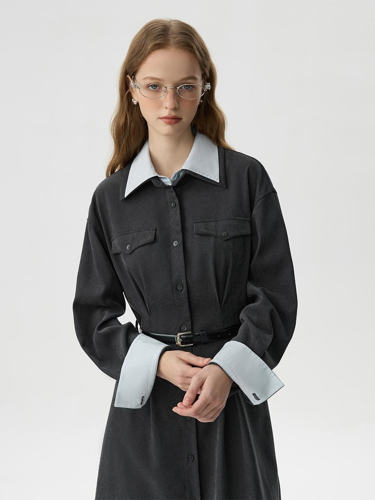 WD_Color lapel shirt dress