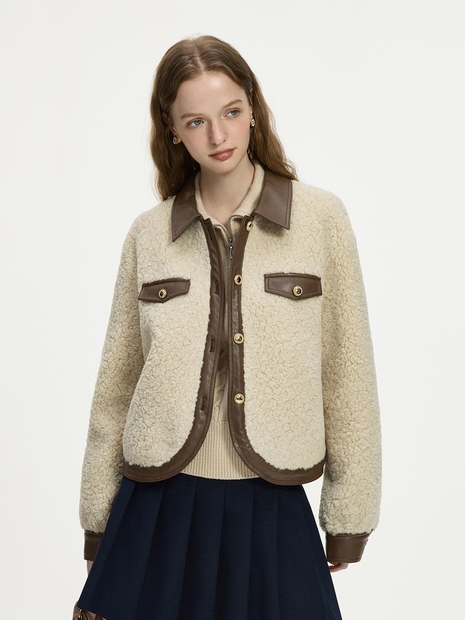 WD_Color lapel imitation fur jacket