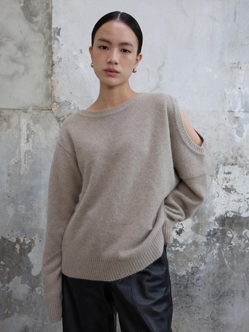 Cut Out Brushed Pullover Taupe