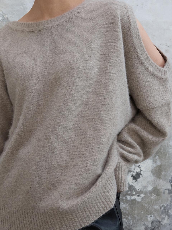 Cut Out Brushed Pullover Taupe