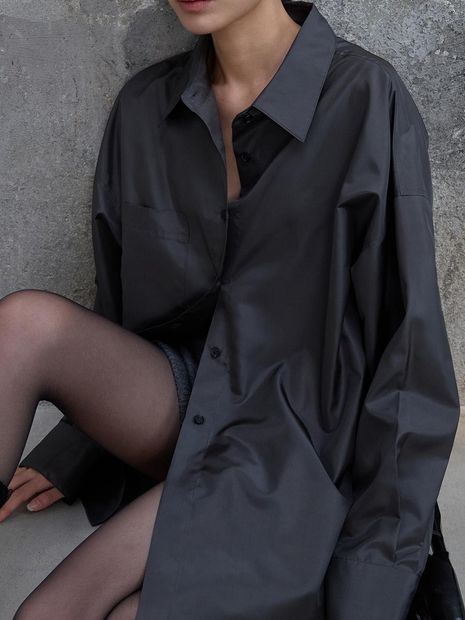 Basic Tafta Silk Shirt Charcoal